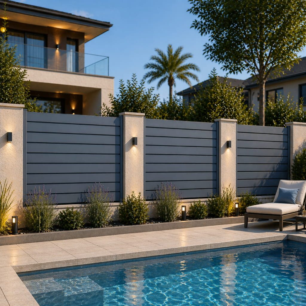 Kit clôture aluminium lames persiennes Gris RAL7016