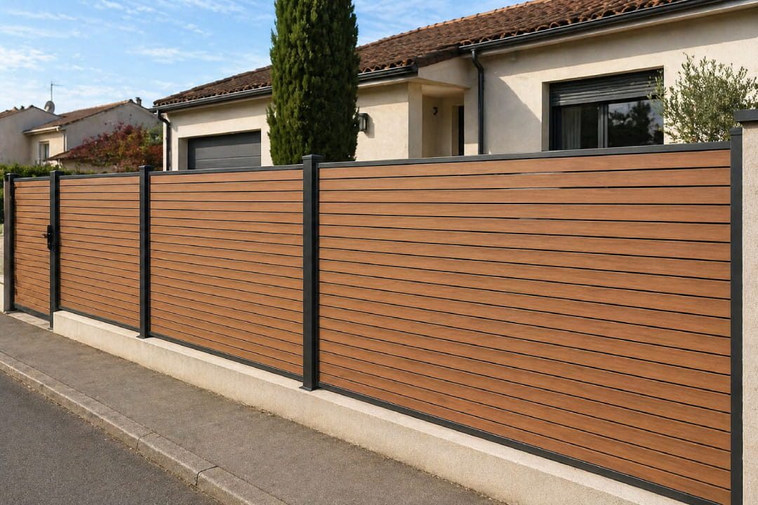 Kit clôture composite lames claustra Effet bois