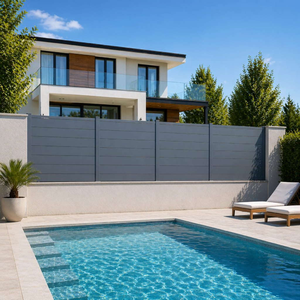 Kit clôture aluminium lames pleines Gris RAL7016