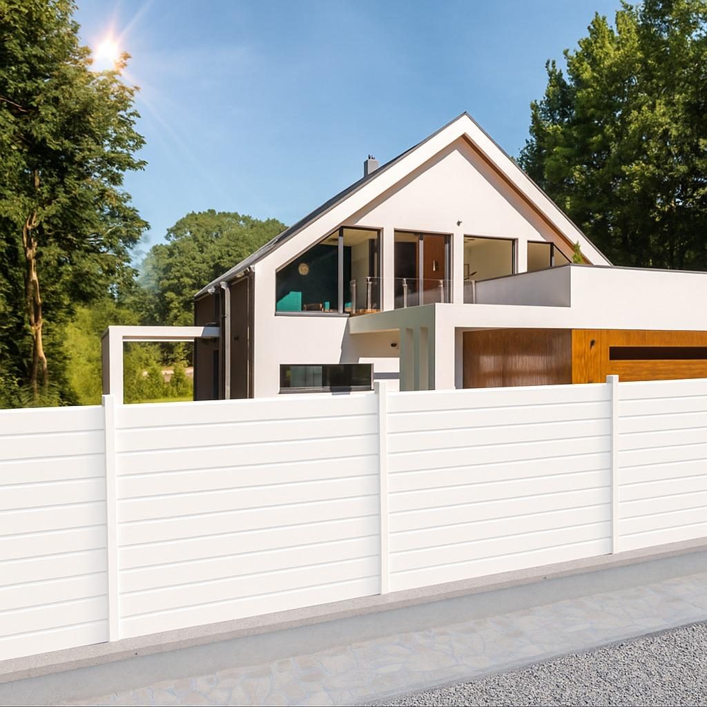 Kit clôture aluminium lames persiennes Blanc RAL9010